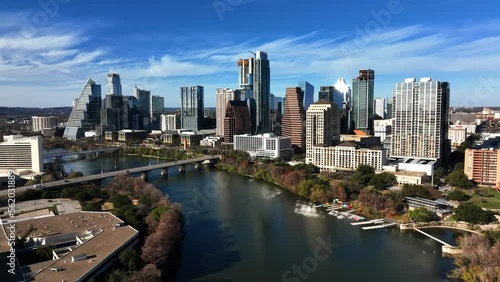 Wallpaper Mural Aerial view around the riverside skyline of Austin, sunny autumn day in TX, USA Torontodigital.ca