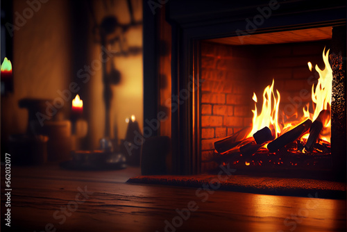 Fireplace background. generative ai