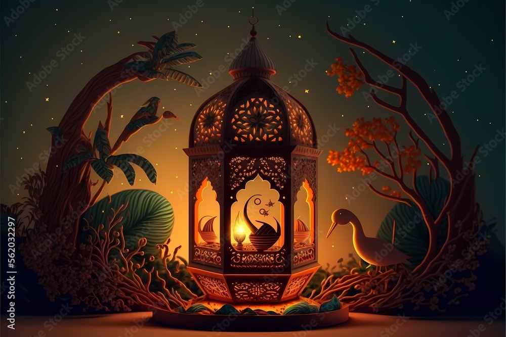Lantern Ramadhan Kareem Decoration,3D Illustration