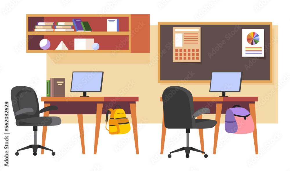 Informatics classroom interior, school education Informatics classroom interior, school education