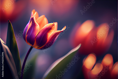 red and yellow tulips background. generative ai