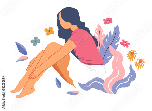 Female character with flowers, feminine woman
