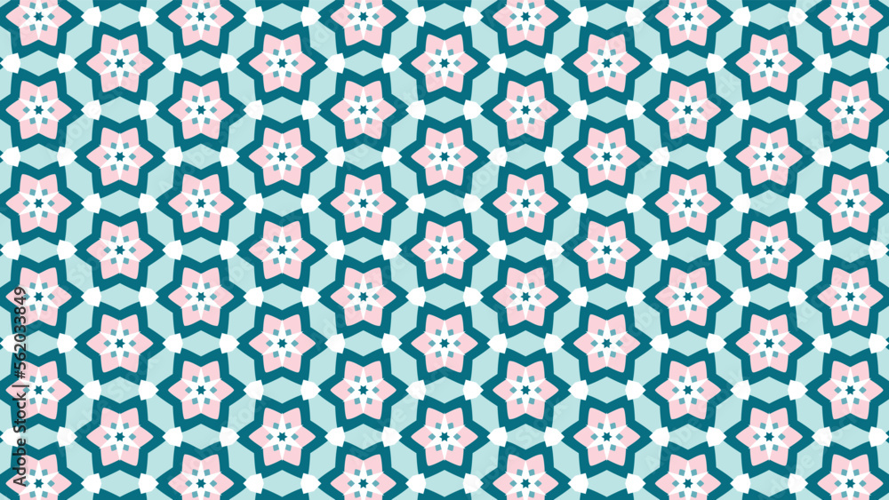 幾何学的なおしゃれパターン背景のベクター素材17。トルコブルーのタイル模様