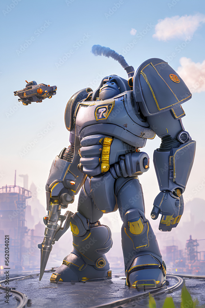 Fototapeta premium gorilla in armor in futuristic city