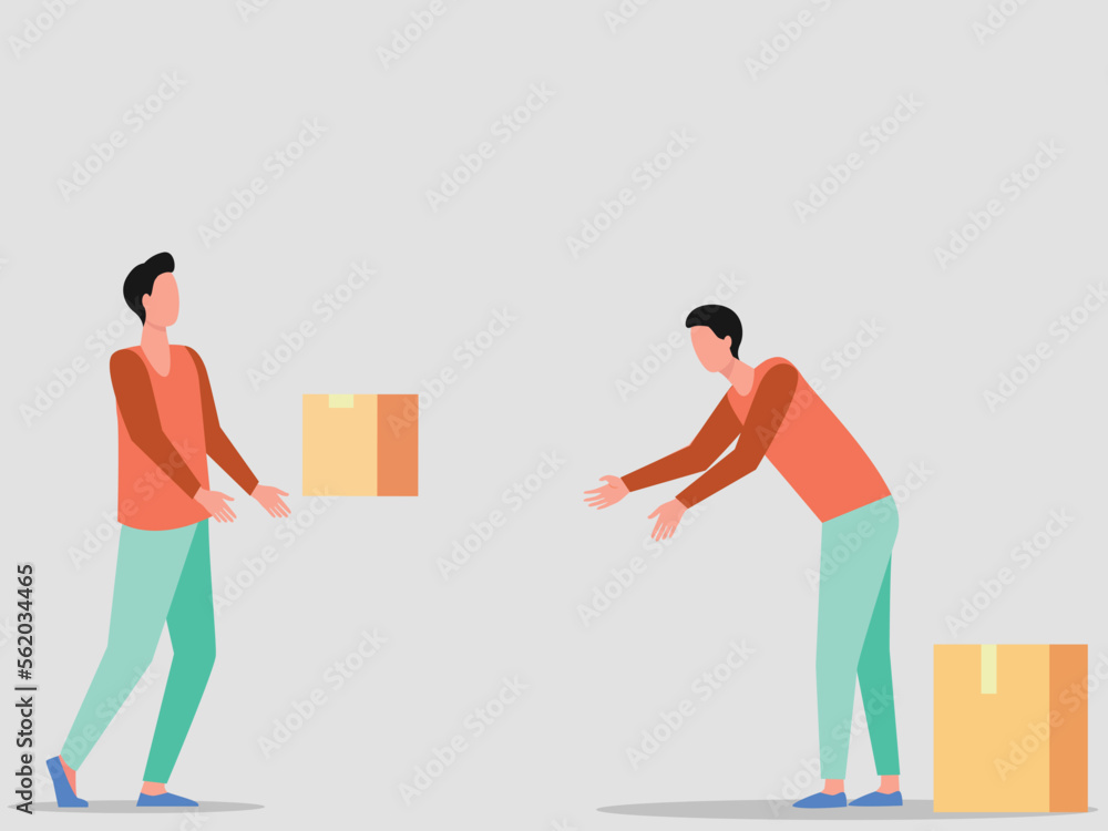 Moving into new home and box catching system. Cartoon characters