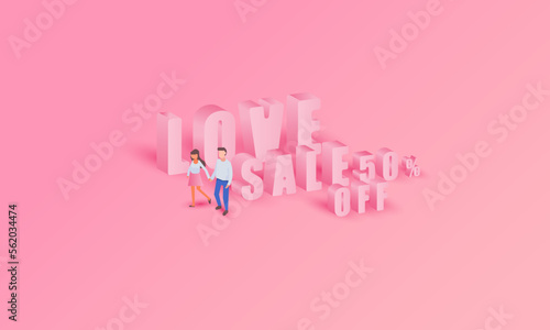 LOVE pink color for Sale 50% off of gradient background for display product website for valentine's day vector design
