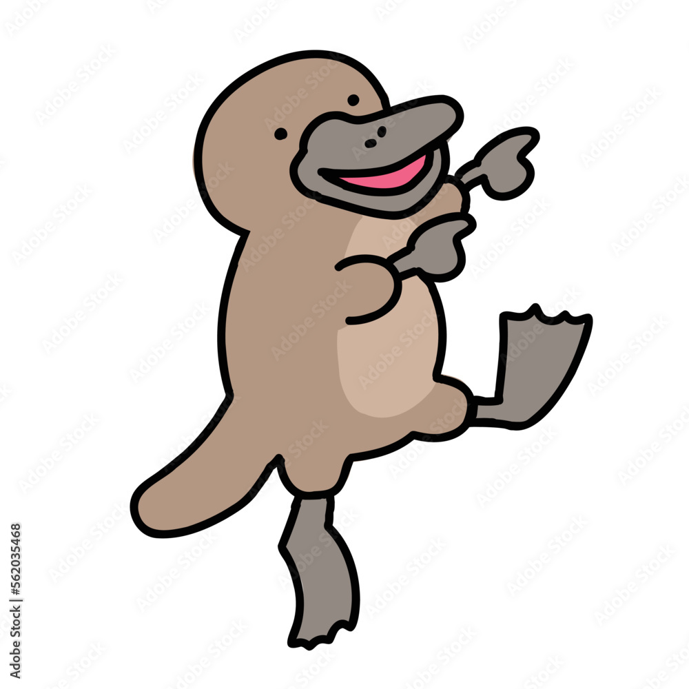 Fototapeta premium 両手で指をさすカモノハシ