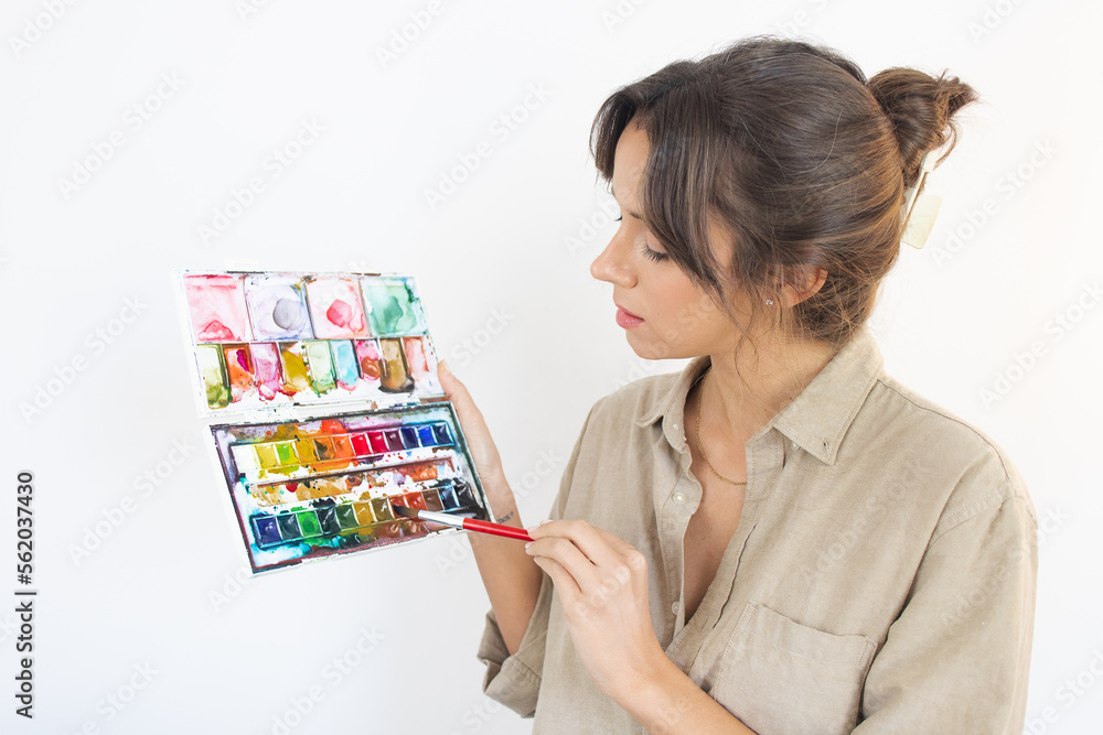 Woman Painting Using a Godet and Painting Brush Creativity Creative Thinking Woman Painting Using a Godet and Painting Brush Creativity Creative Thinking