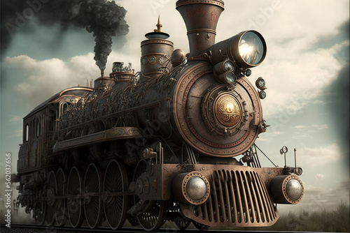 Obraz na plátně old steam locomotive, Generative AI