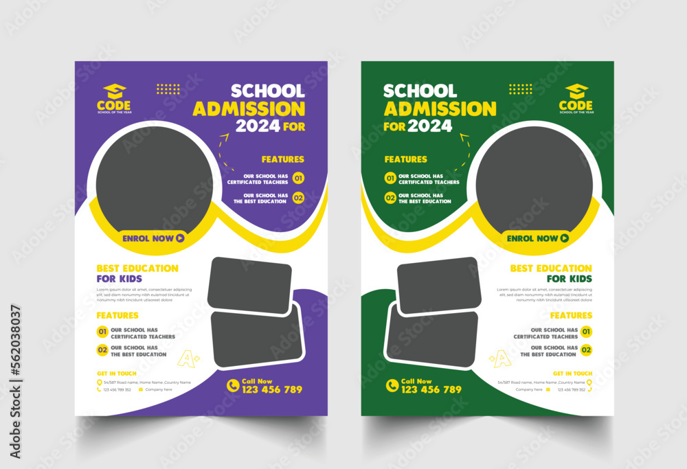 Back to school flyer Template, Kids Children back to school education admission flyer poster layout, book cover, leaflet, poster, brochure, template