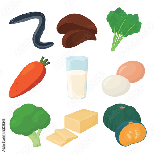 Vector illustration of foods containing vitamin A.