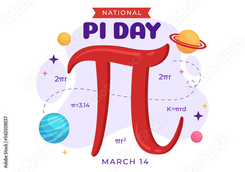 World Pi Day Illustration with Mathematical Constants, Greek Letters or Baked Sweet Pie for Landing Page in Hand Drawn Cartoon Symbol Templates