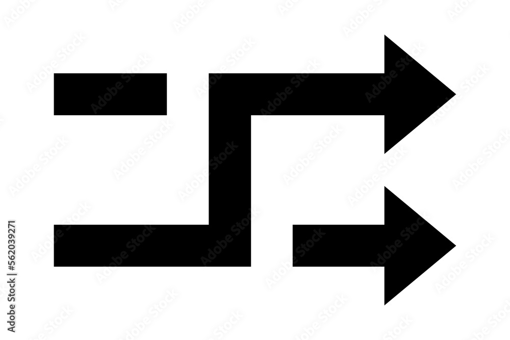 Black arrows with intersection icon. Shuffle icon. Random symbol. Vector isolated on white background. EPS 10 Black arrows with intersection icon. Shuffle icon. Random symbol. Vector isolated on white background. EPS 10