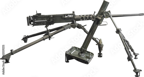Isolated PNG cutout of a M2 machine gun and  a mortar from World War II on a transparent background, ideal for photobashing, matte-painting, concept art
