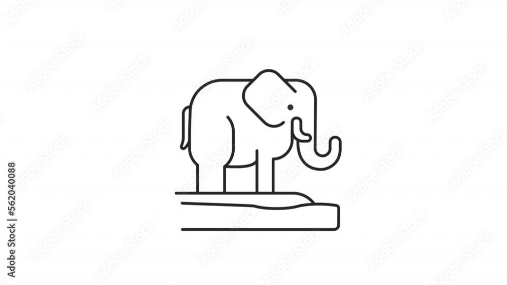 Animated elephant linear icon. Wild animal. Insecure creature. Dying