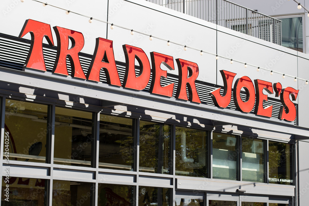 Boston, MA, USA June 30, 2022 Trader Joe's sign is seen at its store