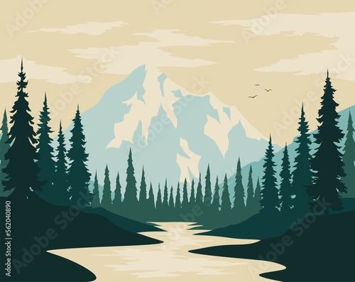 Canvas Print landscape with mountains and trees