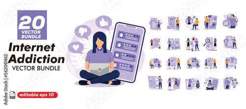 Modern social media problems, peculiarities and differences. business flat bundle illustration