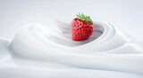 strawberry with sour cream, yogurt, isolated on white background - 3D illustration