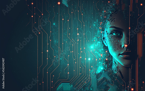 abstract digital technology background with human robot