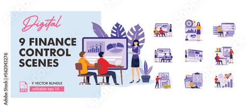 Stock market, finance, capital investment concept Illustration set. Scenes with people trading on the stock exchange.business flat bundle illustration © Alwie99d