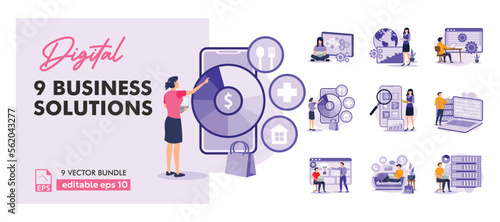 Stock market, finance, capital investment. Scenes with people trading on the stock exchange. business flat bundle illustration