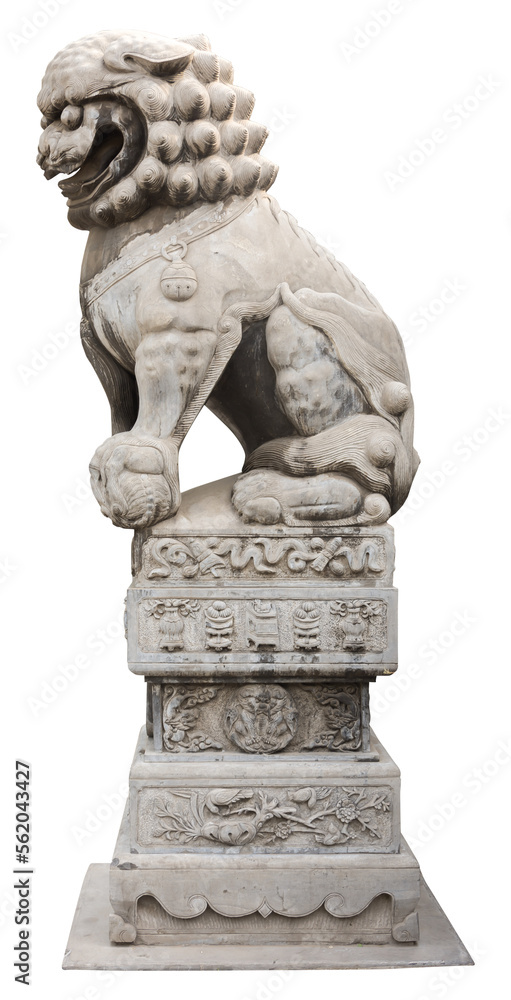 Isolated PNG cutout of a traditional Chinese lion statue on a