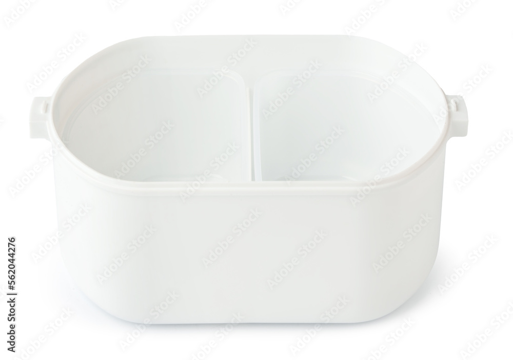 White plastic food container isolated on white background White plastic food container isolated on white background