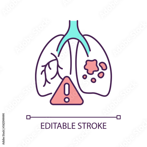 Respiratory disease RGB color icon. Pulmonary illness. Lung cancer. Oncology. Carcinoma. Chronic condition Isolated vector illustration. Simple filled line drawing. Editable stroke