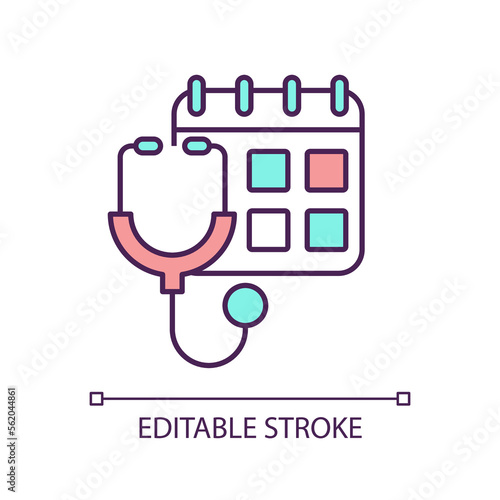 Regular checkup RGB color icon. Schedule doctor appointment. Medical examination planning. Physician visit. Isolated vector illustration. Simple filled line drawing. Editable stroke