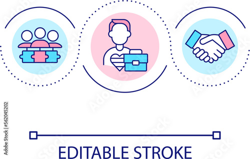 Partnership for charity loop concept icon. Volunteers collaboration for support. Love and care abstract idea thin line illustration. Isolated outline drawing. Editable stroke. Arial font used