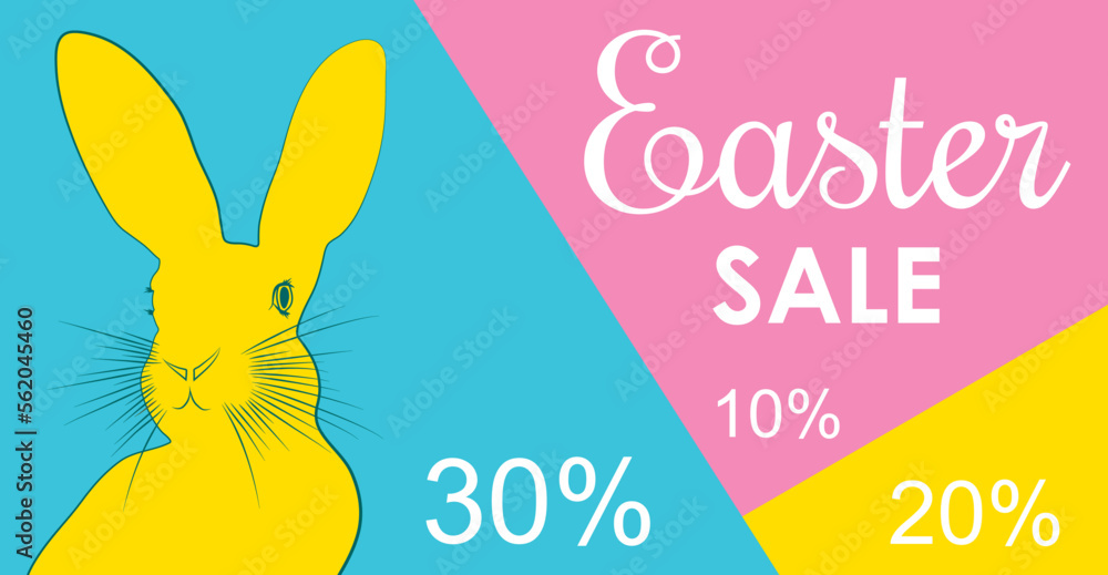 Easter Sales Banner, horizontal, colourful with easter bunny Easter Sales Banner, horizontal, colourful with easter bunny