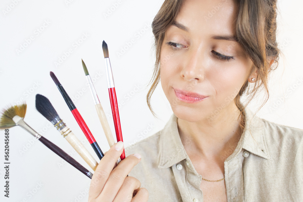 Woman Holding Painting Brushes Artist Creativity Choice Woman Holding Painting Brushes Artist Creativity Choice
