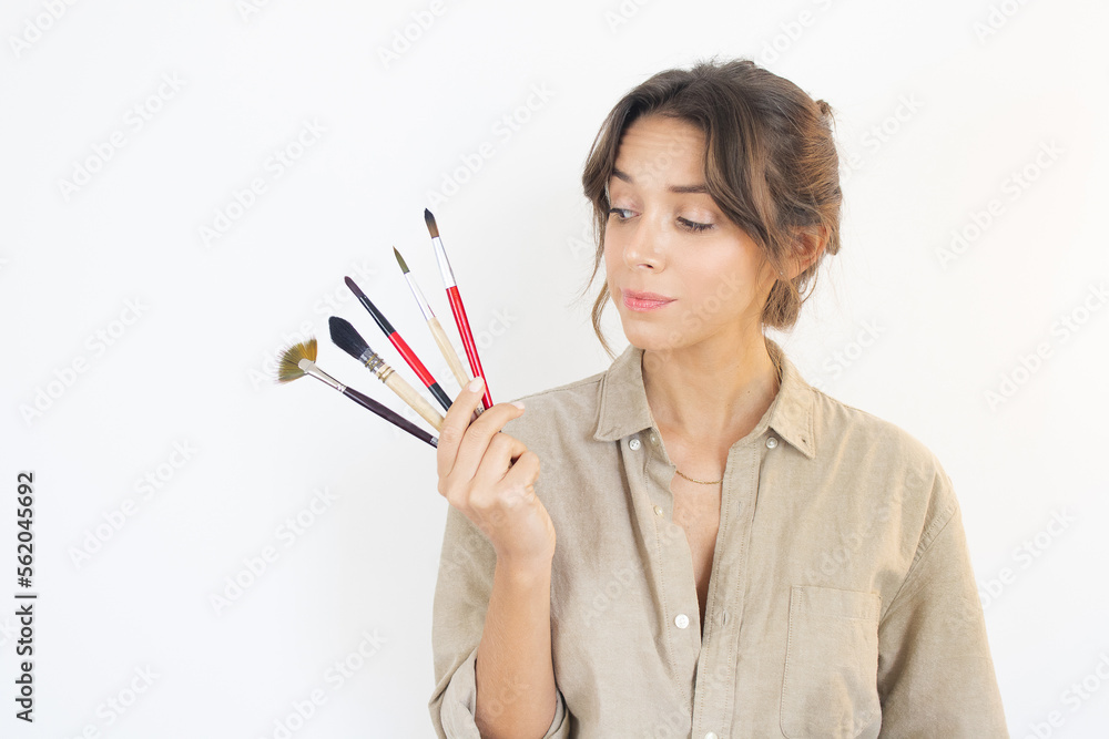Woman Holding Painting Brushes Artist Creativity Choice Woman Holding Painting Brushes Artist Creativity Choice