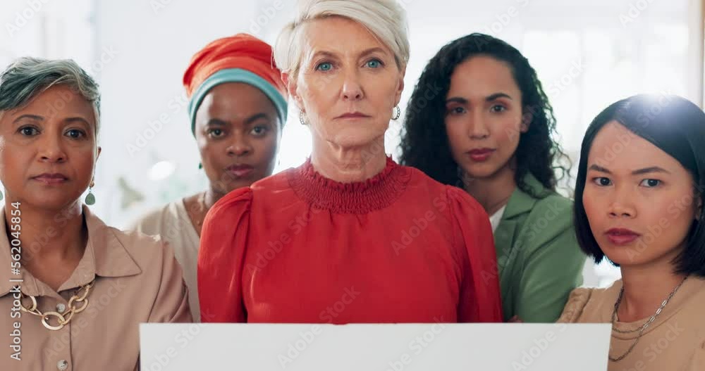 Vidéo Stock Protest poster, serious and women together for gender ...