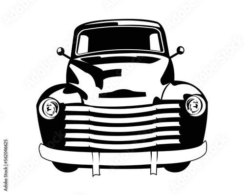 classic pickup truck silhouette for sale. front view on a white background isolated in style. best for logo, badge, emblem concept, truck industry. available eps 10.