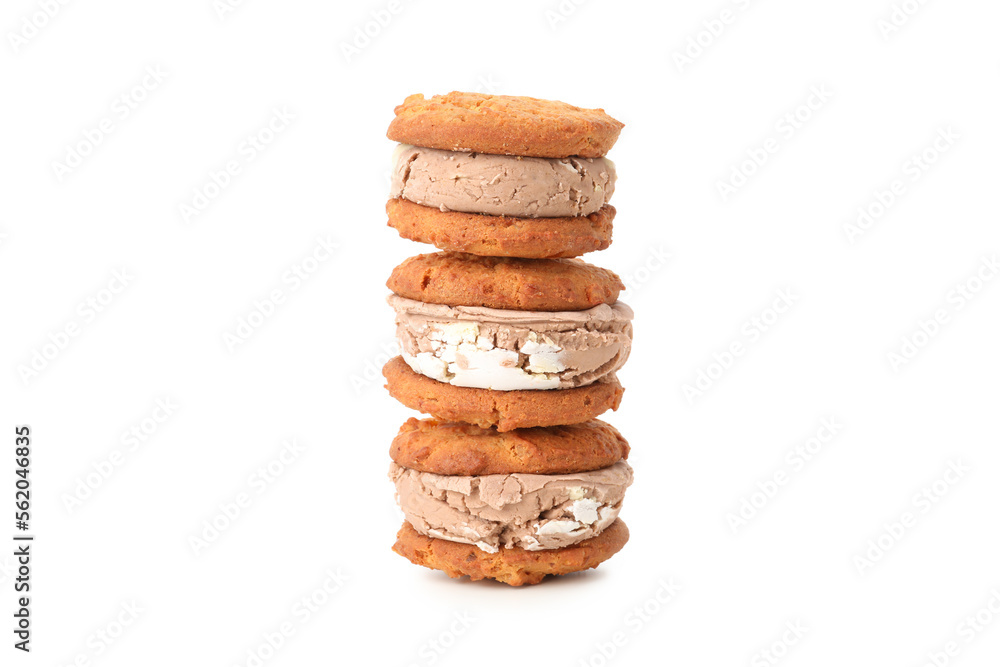 Concept of sweet food, cookies with ice cream, isolated on white background Concept of sweet food, cookies with ice cream, isolated on white background