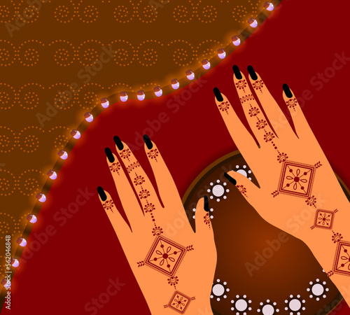 Henna Mehndi Hands Vector Illustration, Hand Drawn Henna Vector Design,Floral Henna Mehndi Vector Hand Illustration Design, Henna Hands Vector	
