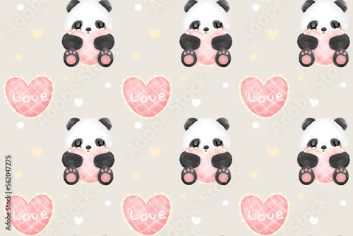 Fototapeta Naklejka Na Ścianę i Meble -  Cute Panda Watercolor Seamless Patterns