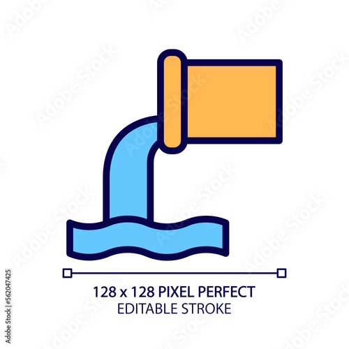Sewage system pixel perfect RGB color icon. Wastewater disposal. Grey and black water treatment. Public utility service. Isolated vector illustration. Simple filled line drawing. Editable stroke