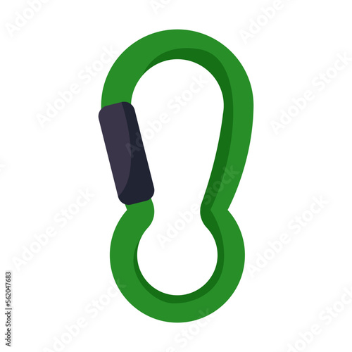 Equipment or gear for climbing flat vector illustration. Safety metal carabiner on white background. Extreme sports, mountaineering concept