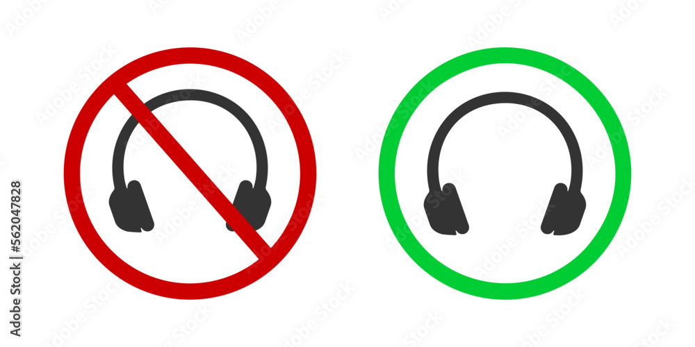 Headphones prohibited and allowed icons. Earphones enable and disable