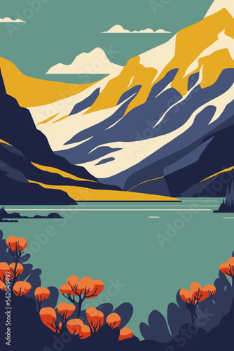 Torres Del Paine national park mountain lake nature illustration