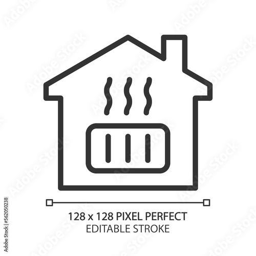 Central heating pixel perfect linear icon. Home radiator. Public utility. Thermostat. Electric household appliance. Thin line illustration. Contour symbol. Vector outline drawing. Editable stroke
