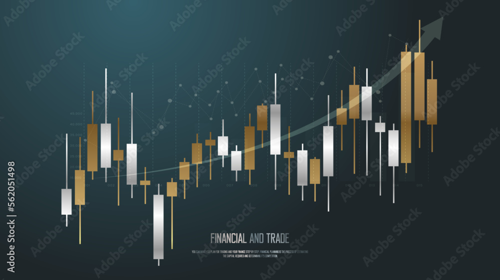 Gold charts of bear market in Trading bar chart, a Stock market trend and forex trading bar charts concept design for financial investment, Economic trends chart vector illustration design. - obrazy, fototapety, plakaty 