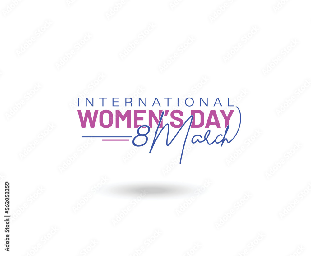 International women's day elegant lettering on pink background. Greeting card for Happy Womens Day with elegant hand drawn calligraphy