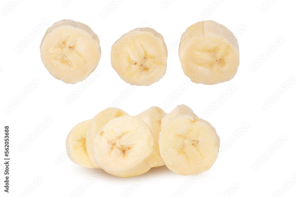 Fresh raw banana cut into pieces. Isolated on white background. Fresh raw banana cut into pieces. Isolated on white background.