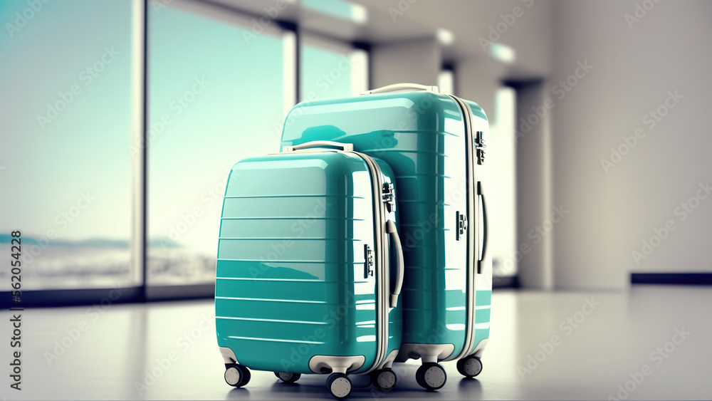 Naklejka premium Suitcases at the Airport with Blurred Background - A Conceptual Illustration of the Excitement and Adventure of Travel