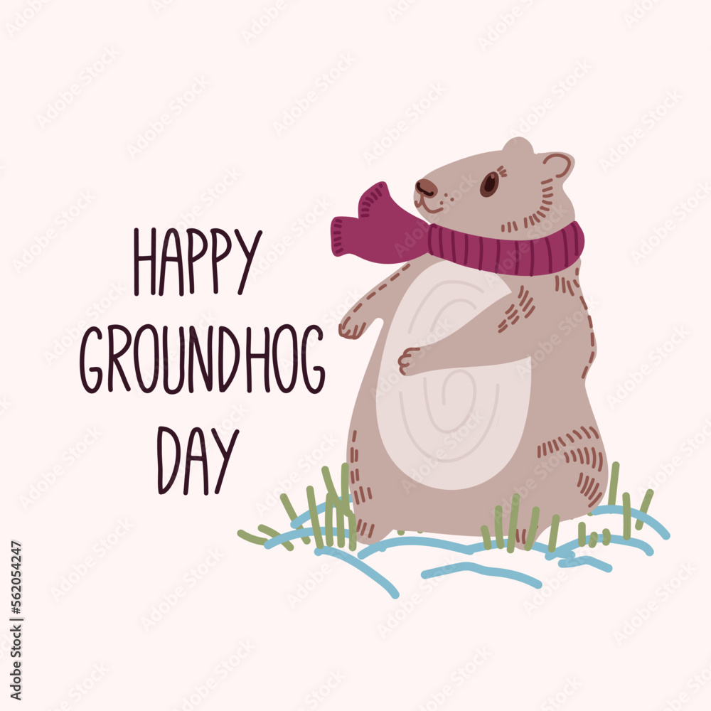 Happy Groundhog Day. Design for print greetings card, banner, poster. Vector illustration.