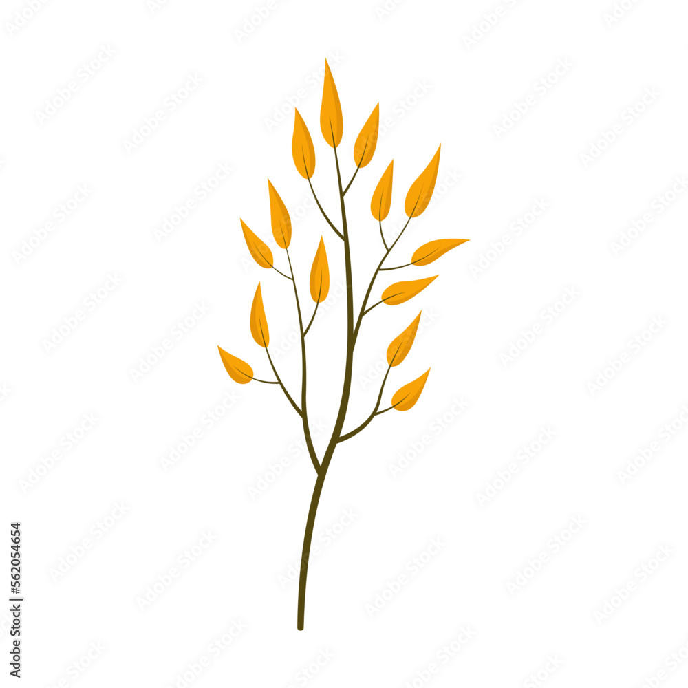 Dry autumn leaves vector illustration. Autumn bouquet element, dry leaves and flowers, tree branches on white background. Autumn, botany, decoration concept